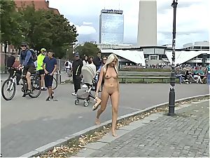 blondie Czech nubile flashing her super-steamy figure nude in public