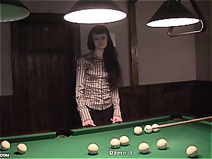 lean little super-bitch gets tag teamed on the pool table